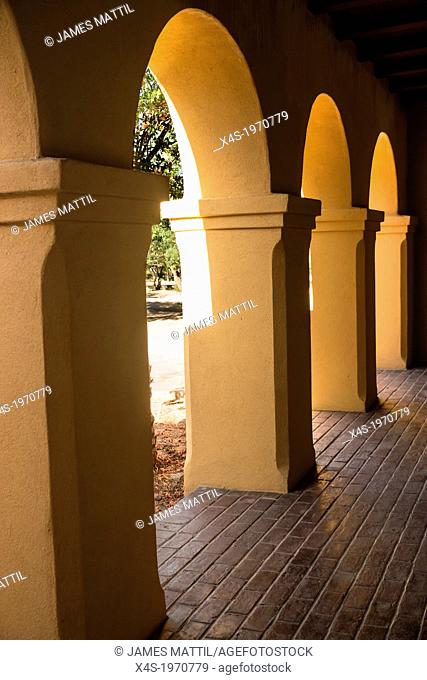 The shaded colonnade at Mission Tumacacori, Arizona