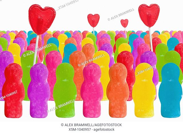 A crowd of jellybabies in rainbow colors