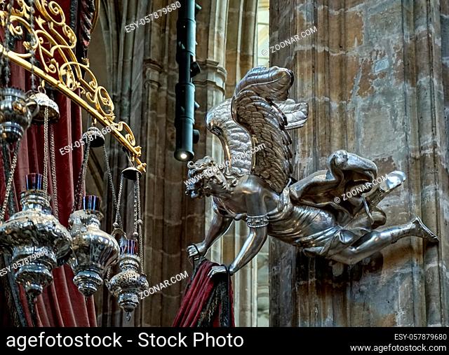 Detail of the Silver Tomb of St John of Nepomuk in St Vitus Cathedral