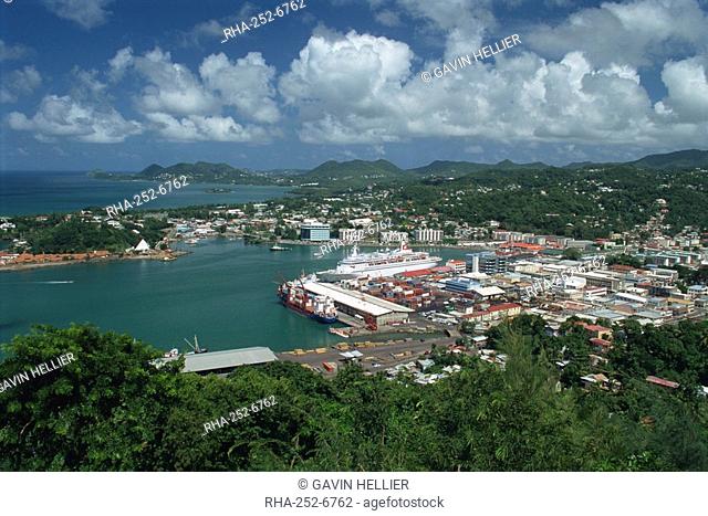 Aerial view over the port of Castries, St. Lucia, Windward Islands, West Indies, Caribbean, Central America