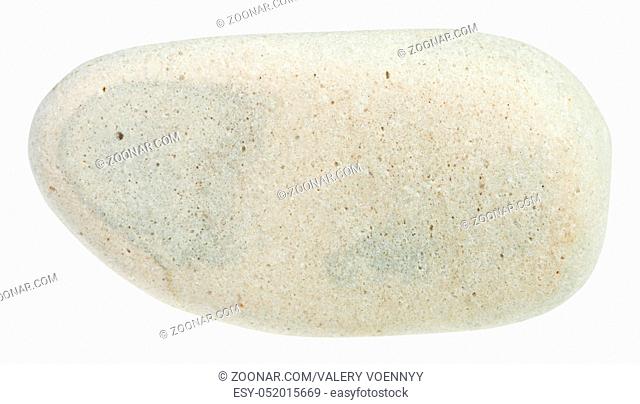 macro shooting of specimen of natural sedimentary rock - pebble of limestone mineral isolated on white background from Russia