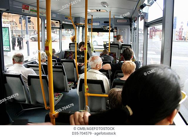 Passengers sitting in bus, public transport, Auckland, North Island, New Zealand