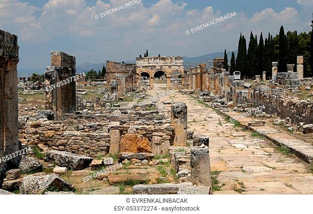 Frontinus Gate and Street in Hierapolis Ancient City, Pamukkale, Turkey