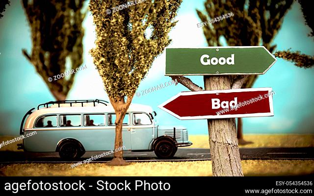 Street Sign the Direction Way to Good versus Bad