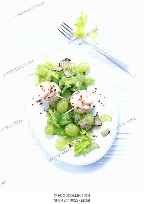 Truffled celery with grapes and sole rolls