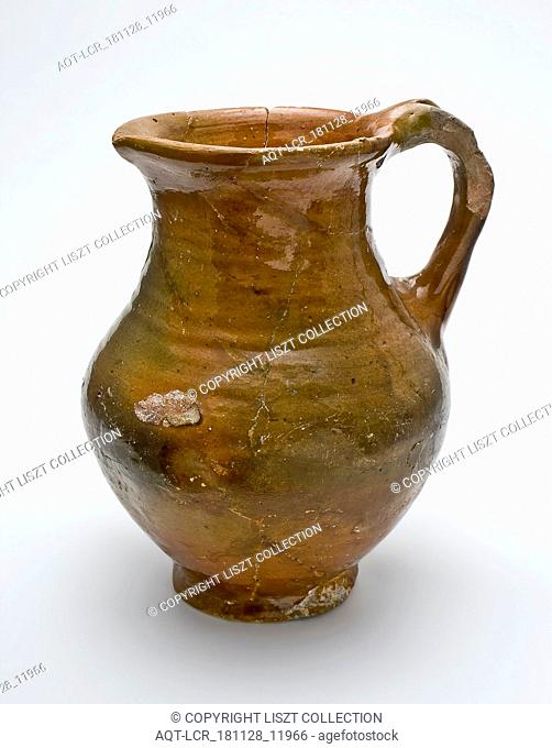 Pottery jug be glazed with ear and spout, protruding neck edge, water jug crockery holder soil find ceramic earthenware glaze lead glaze, belly 14