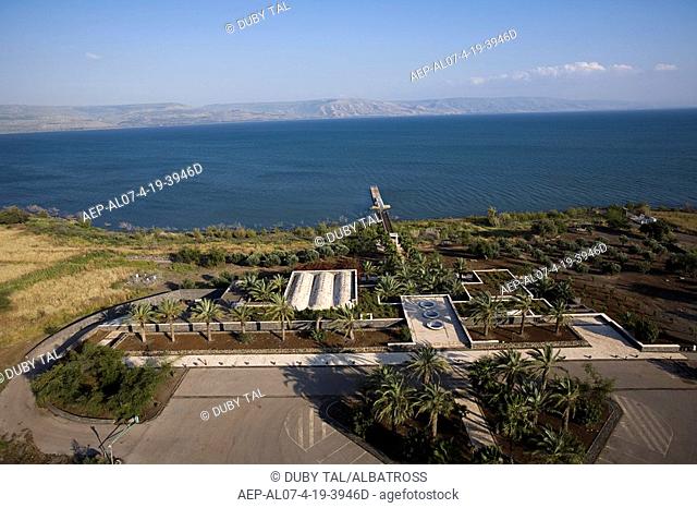 Aerial photograph of the Ginosar pier in the Sea of Galilee