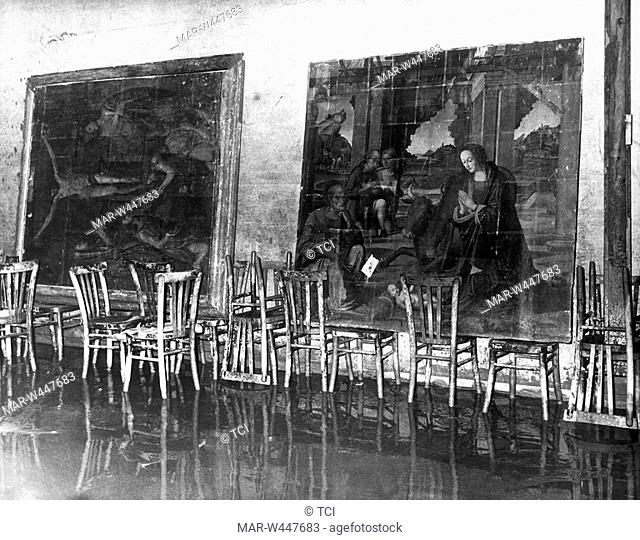 galleria degli uffizi after the inundation, florence, tuscany, italy, 1967