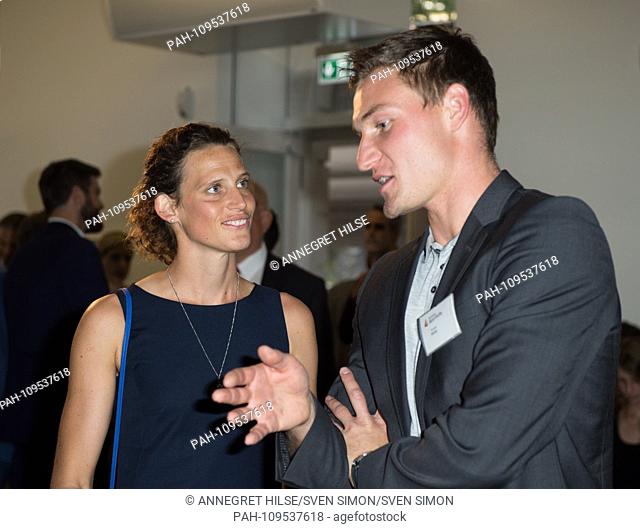 Lena SCHOENEBORN (formerly Modern Fuenfkampf) speaks with Thomas ROEHLER (Athletics javelin / Strategy, Management and Marketing) Awarding of the Golden Sports...