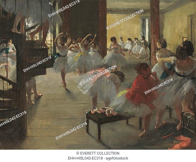 The Dance Class, by Edgar Degas, 1873, French impressionist painting, oil on canvas. Scene with young ballerinas at the Paris Opera House (BSLOC-2016-5-158)