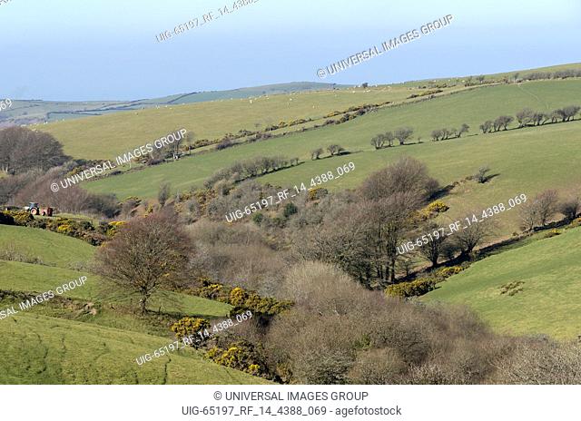 Parracombe, Devon, England, UK, February 2019. A view of the Heddon Valley on Exmoor