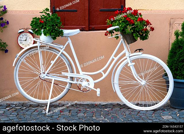SIBIU, TRANSYLVANIA/ROMANIA - SEPTEMBER 16 : View of a white bicycle in Sibiu Transylvania Romania on September 16, 2018