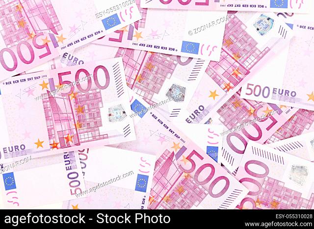 Five hundred euro notes. Whole background texture