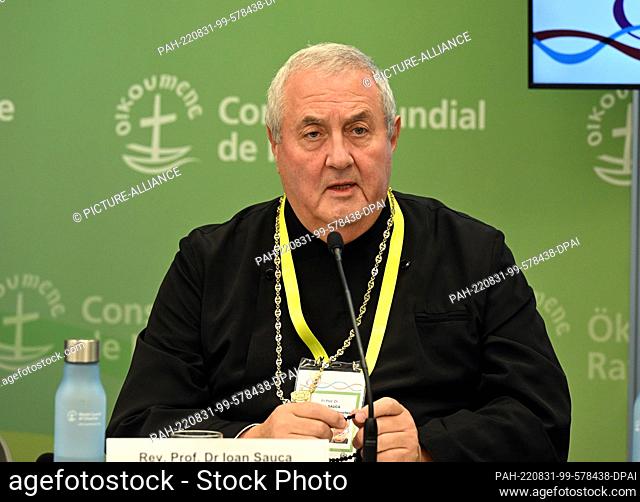 31 August 2022, Baden-Wuerttemberg, Karlsruhe: Ioan Sauca, general secretary of the World Council of Churches (WCC), speaks during a press conference at the...