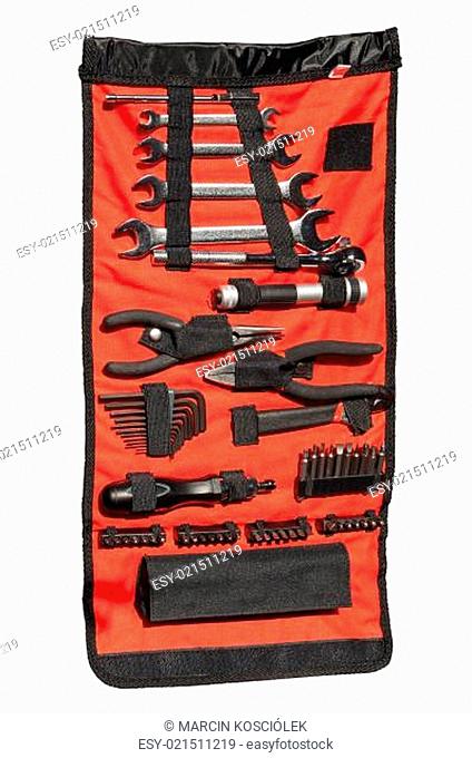Set of tools in orange case