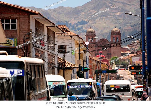 Out and about in the old capital of the powerful Inca empire and the later colonial town of Cuzco. Busy street in the Old Town. Taken 25.10.2016