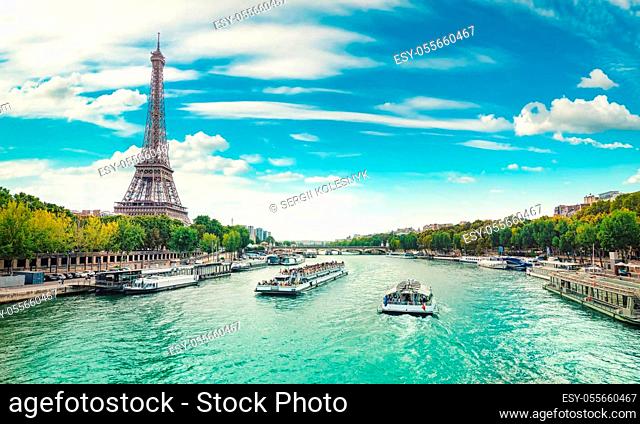 Seine in Paris with the Eiffel Tower by day