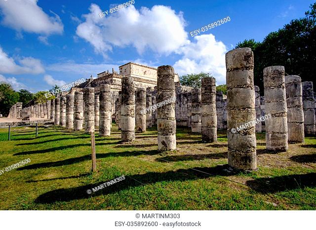 Stone columns and pilars in famous archeological site Chichen It