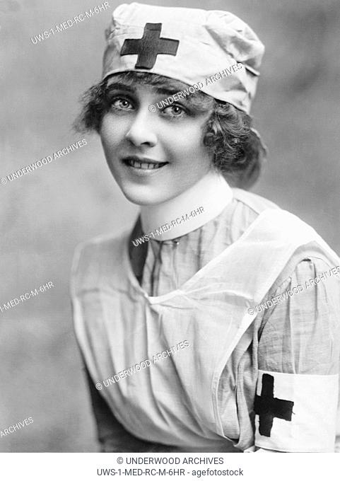 Hollywood, California: c. 1917.Silent film actress June Caprice wearing a Red Cross nurses uniform as a promotion for buying WWI Liberty Loan Bonds