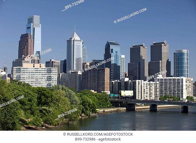 Tall Buildings Downtown Skyline River Schuylkill  Philadelphia  Pennsylvania  USA