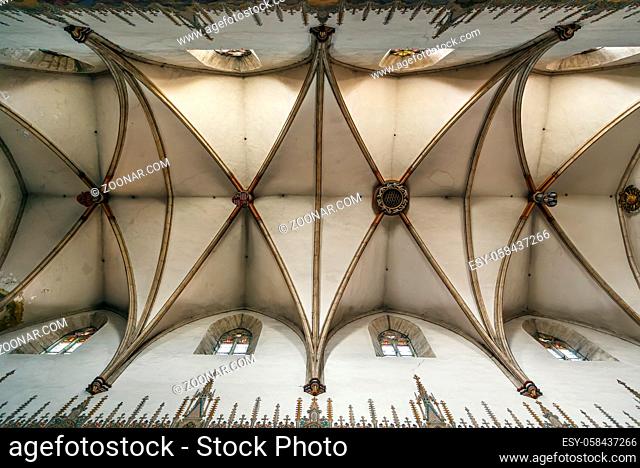 Saint Nicolas Church is a Gothic cathedral in Trnava, Slovakia. Interior, ceiling