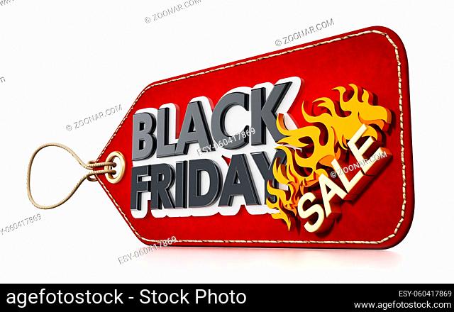 Red Black Friday Sale tag isolated on white background. 3D illustration