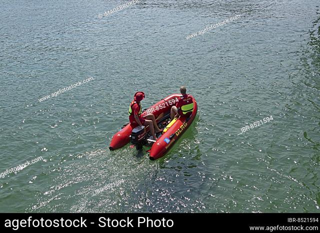 DLRG inflatable boat, Göhren, Rügen Island, Mecklenburg-Vorpommern, Germany, Europe