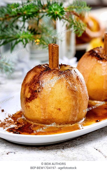 Caramel apples in christmas setting