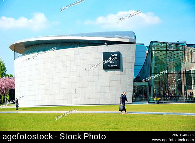 Amsterdam, Netherlands - April 20, 2017: Van Gogh museum building outstanding with design architectured in Amsterdam, Netherlands