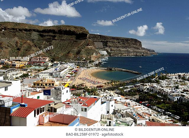 The beach of Puerto de Mogan in sueden of the island grain Canaria on the Canary islands in the Atlantic, Spain