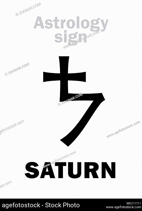 Astrology Alphabet: SATURN, classic major planet. Hieroglyphics character sign (medieval kabbalistic symbol)
