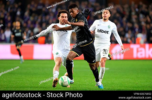 Ludogorets' Pedro Naressi and Anderlecht's Nilson Angulo fight for the ball during a soccer game between Belgian RSC Anderlecht and Bulgarian PFC Ludogorets...
