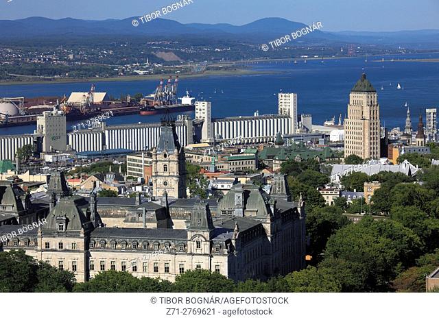 Canada, Quebec City, skyline, Parliament, harbor, St Lawrence River,