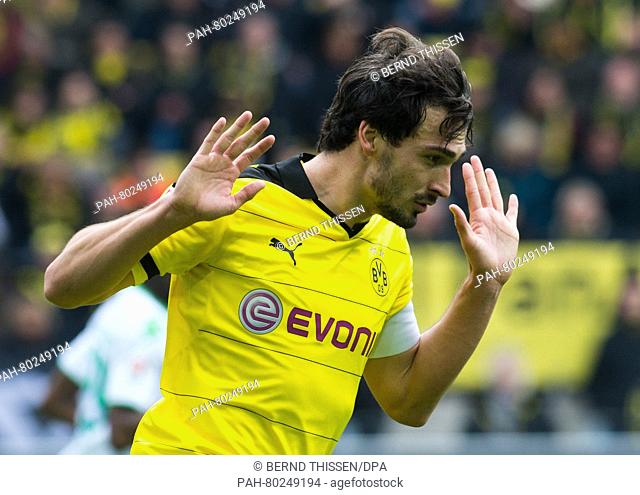 FILE - A file picture shows Dortmund's Mats Hummels in action during the German Bundesliga soccer match between Borussia Dortmund and VfL Wolfsburg at Signal...