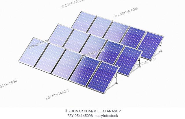 Group of solar panels on white background