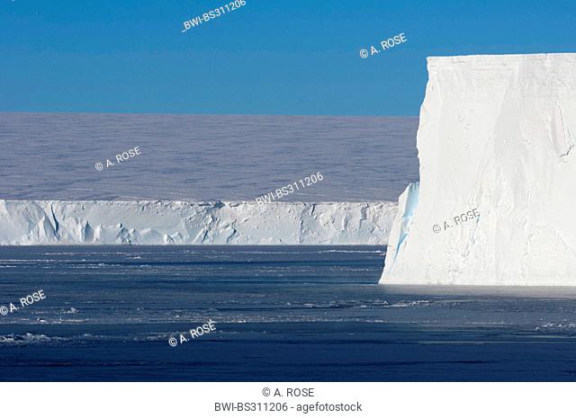 edge of a table iceberg near the iceberg resting place Austasen, Antarctica