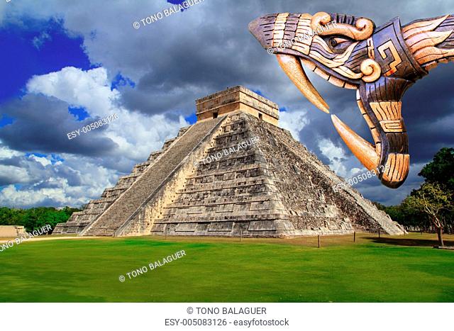 Ancient Kukulcan Mayan temple chichen itza snake