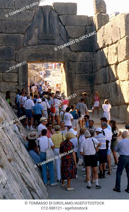 Lion Gate, entrance to ruins of the ancient city of Mycenae. Greece
