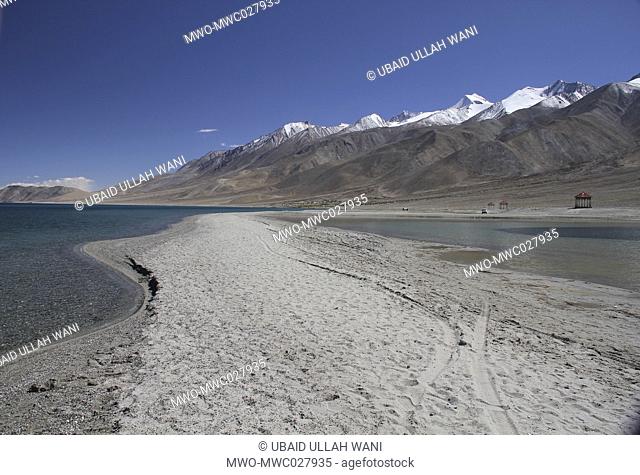 Pangong Lake is an endorheric lake in the Himalayas situated at a height of about 4, 350m (14, 270ft) it is 134km (83mi) long and extends from India to China