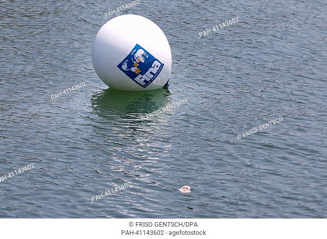 A buoy is swimming in the water at Moll de la Fusta ahead of the Marathon Open Water event of the 15th FINA Swimming World Championships n Barcelona, Spain