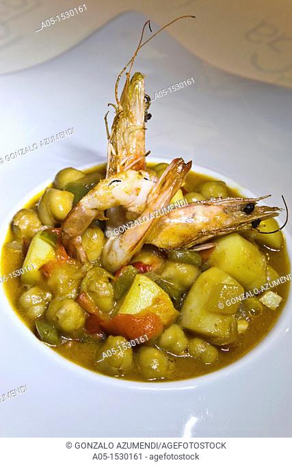 'Ropa Vieja' Canarian stew of cuttlefish with chick-peas  La Tegala Restaurant  Tías  Lanzarote  Canary Islands  Spain