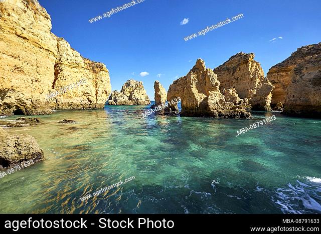 Rocky coast at Ponta da Piedade near Lagos, Algarve, Faro, Portugal