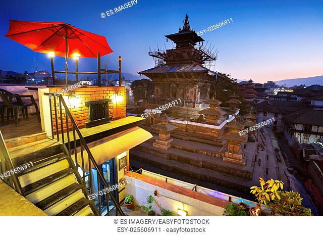 Restaurant and view over Taleju Temple at Durbar Square, Kathmandu