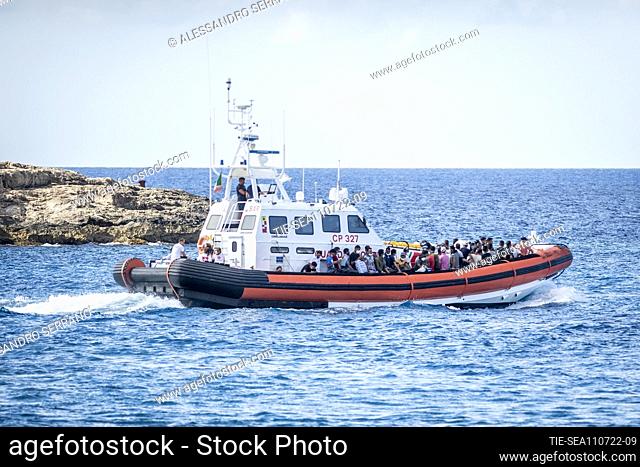 600 migrants are embarked by the Navy on the San Marco ship to lighten the load of presences in the reception center of Lampedusa, Italy 11 July 2022