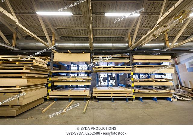 boards storing at woodworking factory warehouse