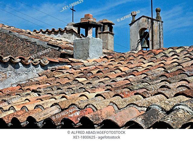 tiles, roofs, Mura, Bages, Catalonia, Spain
