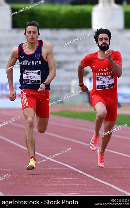 Edoardo Scotti the Blue relay team improves in the 300 meters, with 32.87 during the Roma Sprint Festival at the stadio dei marmi