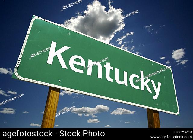 Kentucky road sign with dramatic clouds and sky