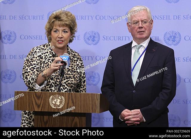 United Nations, New York, USA, July 14, 2022 - Ambassador Geraldine Byrne Nason, Permanent Representative of Ireland to the United Nations, and Eamon Gilmore
