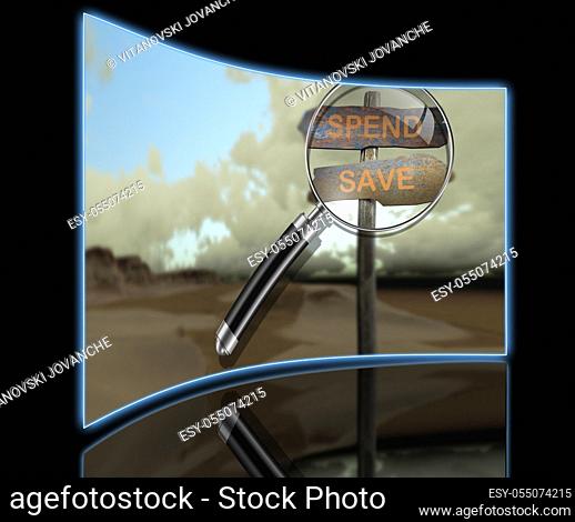 sign direction spend - save made in 3d software